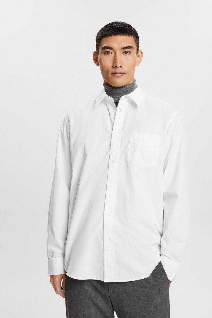 Camisa de cuello abotonado de popelina, 100 % algodón, WHITE, detail image number 0