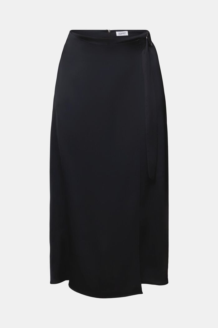 Falda midi satinada con efecto drapeado, BLACK, detail image number 6