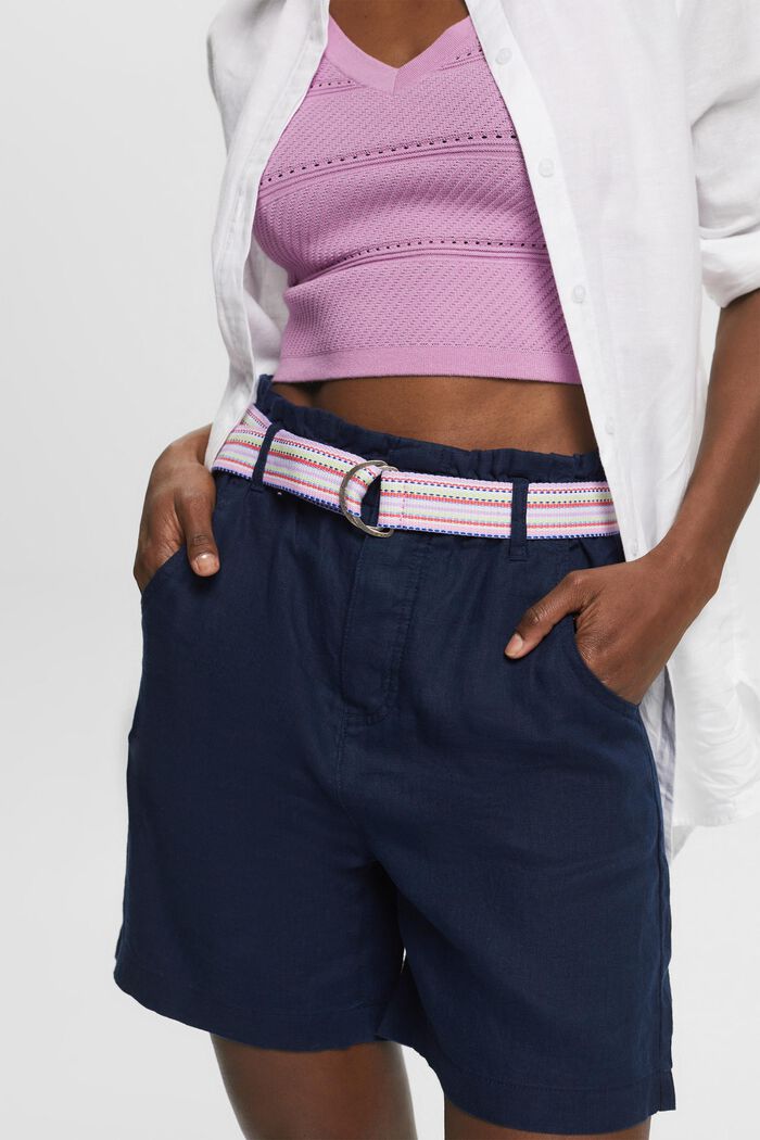 Pantalones cortos de lino con cinturón, NAVY, detail image number 4