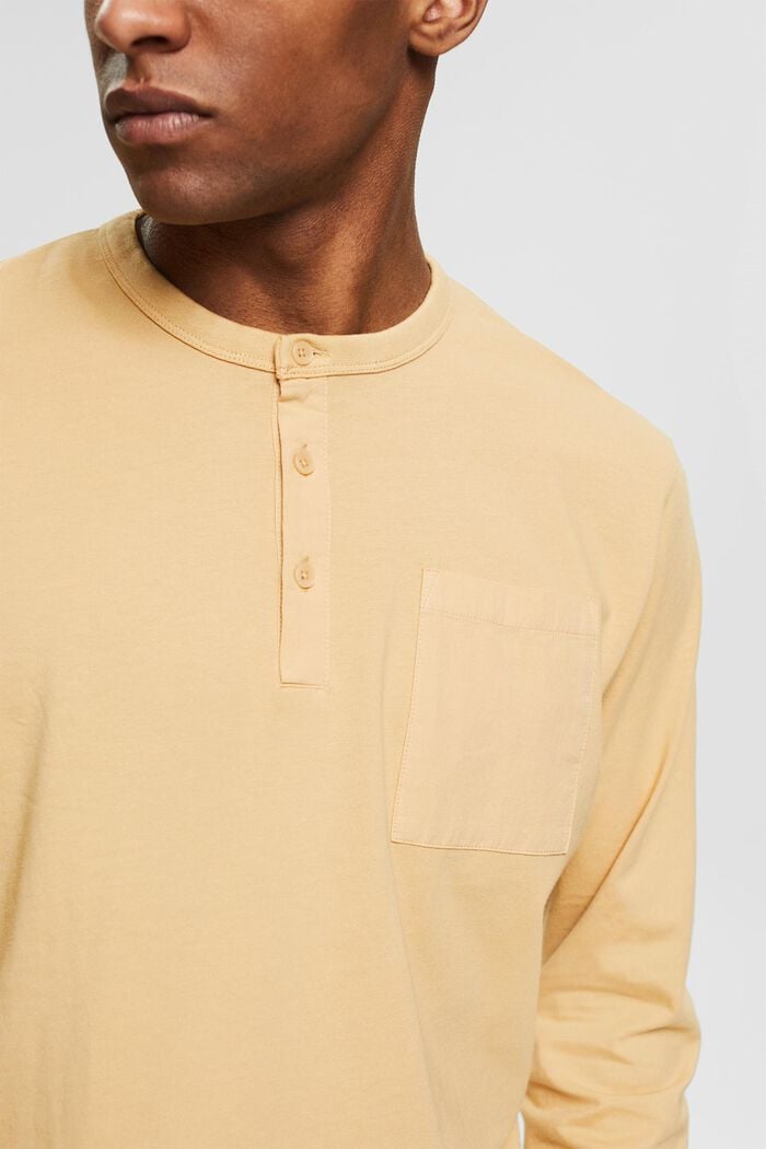 Camiseta de manga larga con botones, 100 % algodón, SAND, detail image number 1