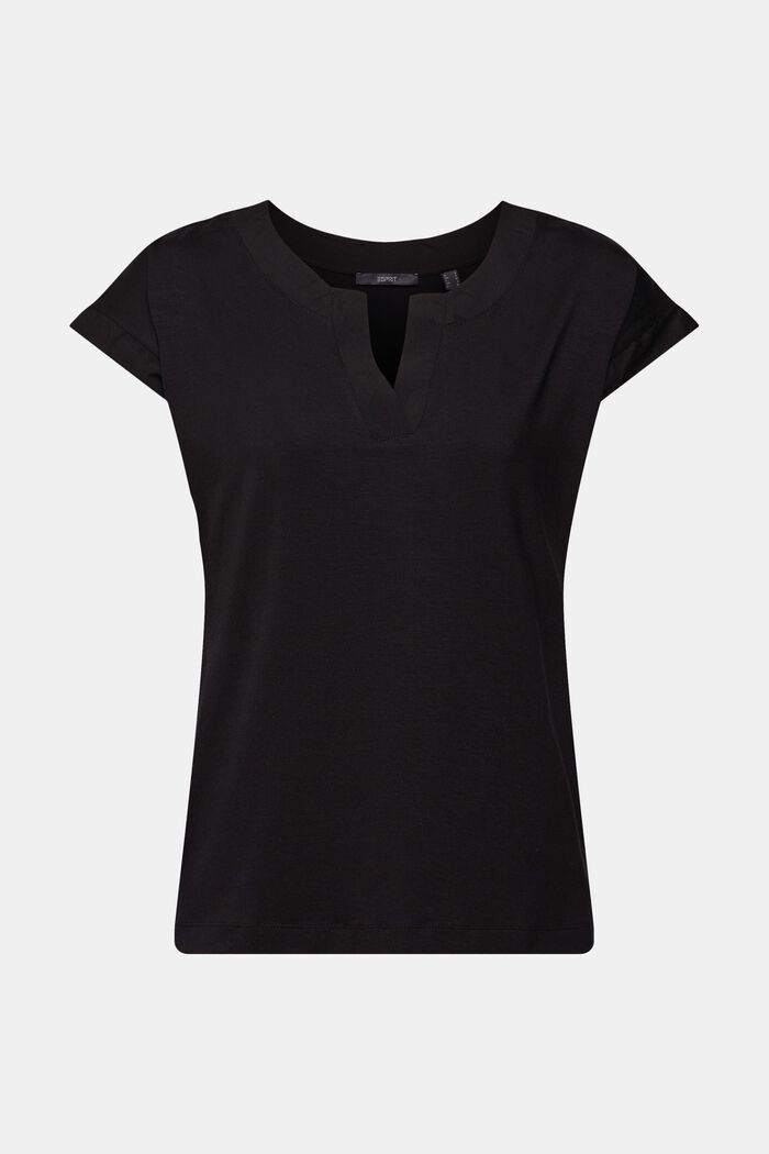 Camiseta con cuello en pico, TENCEL™, BLACK, detail image number 2