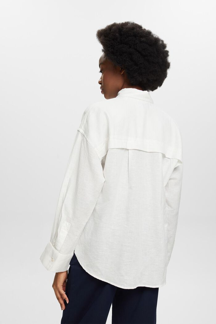 Blusa camisera de algodón y lino, OFF WHITE, detail image number 2