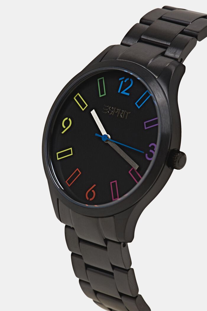 Reloj de acero inoxidable con números multicolor, BLACK, detail image number 1