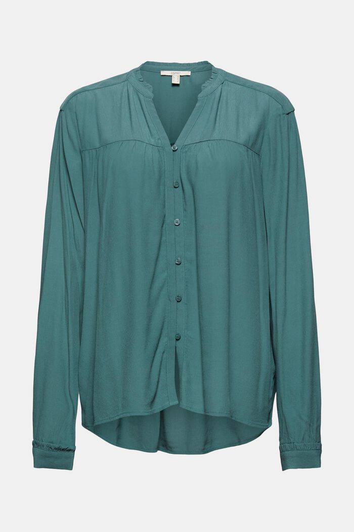 Blusa henley con volantes, LENZING™ ECOVERO™, TEAL BLUE, detail image number 6