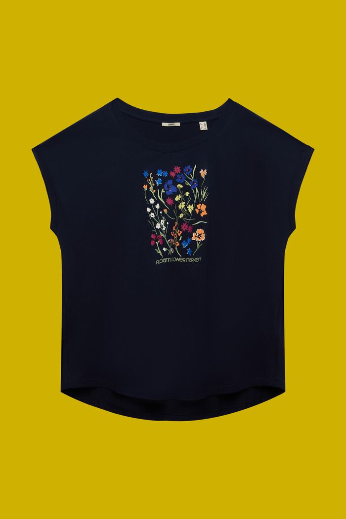CURVY Camiseta con estampado frontal, 100% algodón, NAVY, detail image number 6