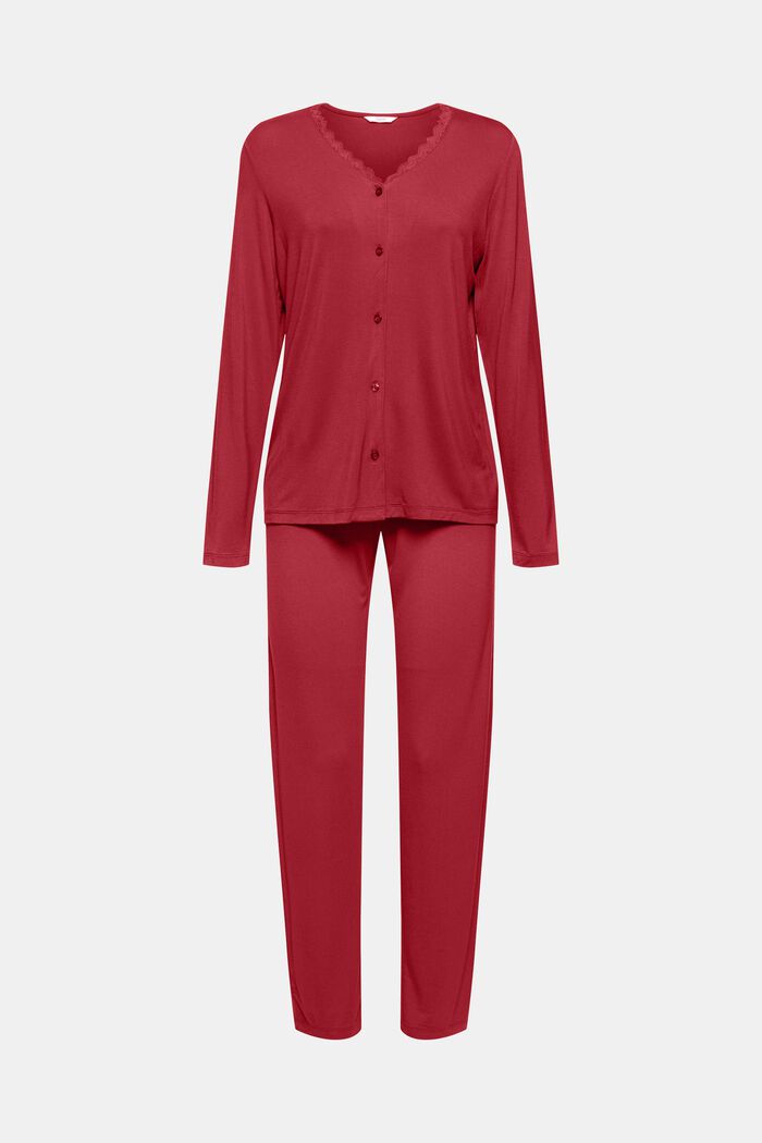 Pijama de jersey confeccionado en LENZING™ ECOVERO™, CHERRY RED, overview