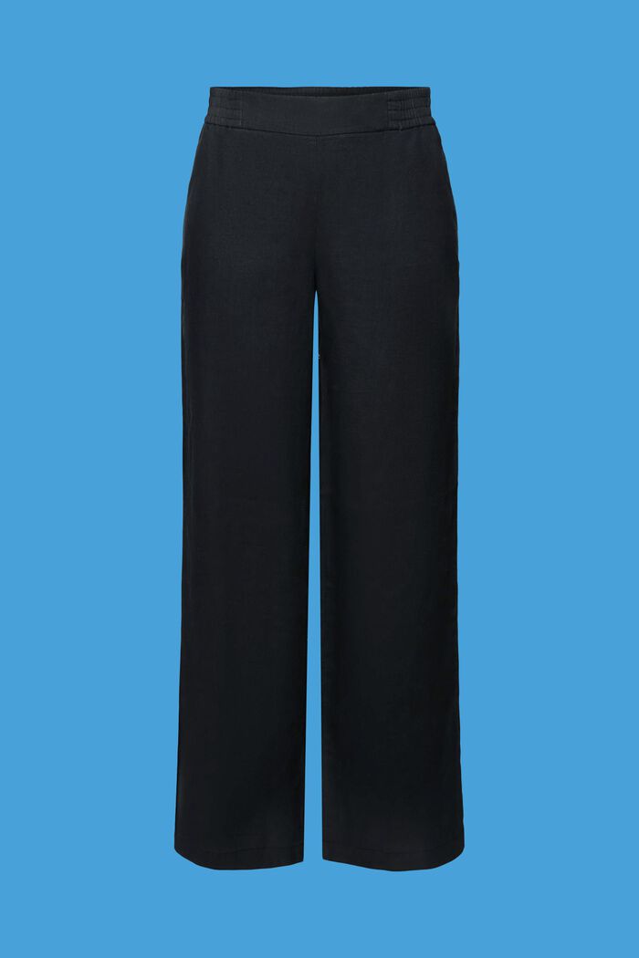 Pantalón de pernera ancha de lino sin cierre, BLACK, detail image number 7