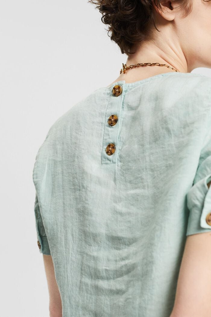 Blusa con detalle de botones, 100% lino, DUSTY GREEN, detail image number 2