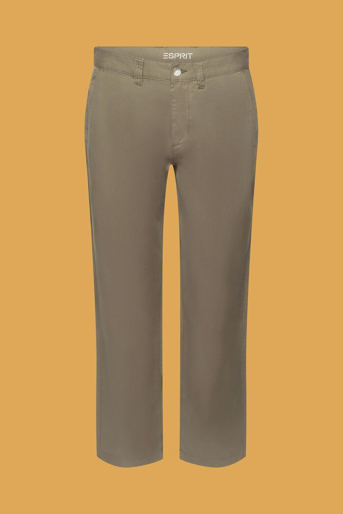 Pantalones en mezcla de algodón y lino, DUSTY GREEN, detail image number 8