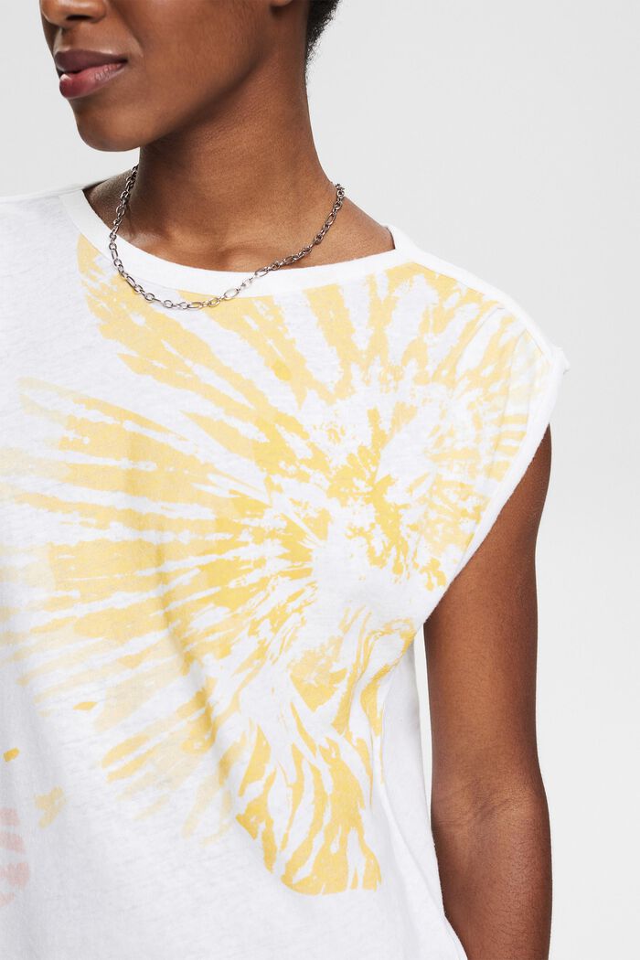 En mezcla de lino: camiseta estampada , WHITE, detail image number 2