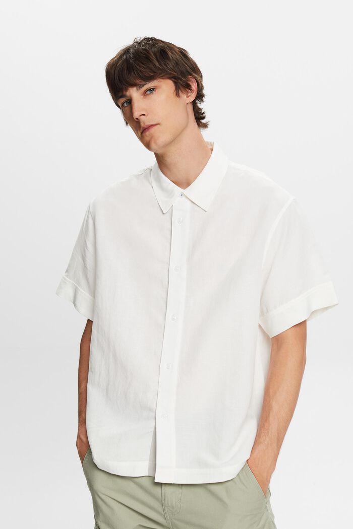 Camiseta de manga corta, mezcla de lino, WHITE, detail image number 0