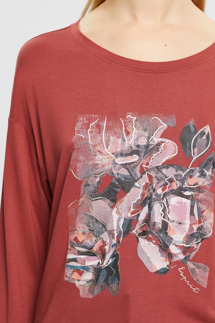 Camiseta de manga larga con estampado de naturaleza, LENZING™ ECOVERO™, TERRACOTTA, detail image number 3