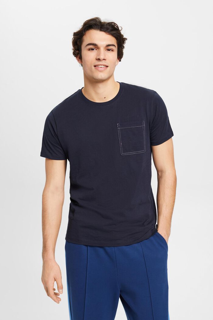 Camiseta de algodón con bolsillo en el pecho, NAVY, detail image number 0