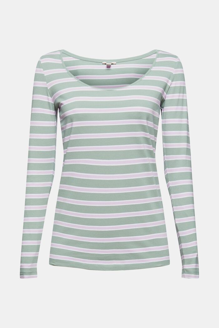 Camiseta de manga larga con diseño a rayas, algodón ecológico, DUSTY GREEN, detail image number 8