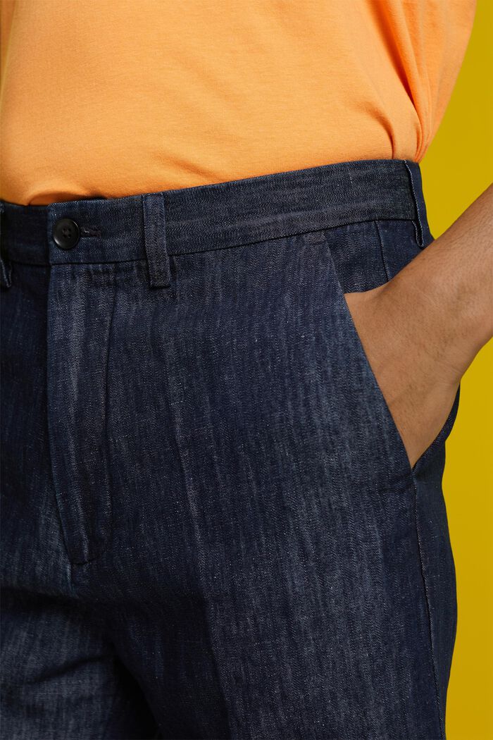 Pantalones chinos cortos de lino de algodón, BLUE BLACK, detail image number 2