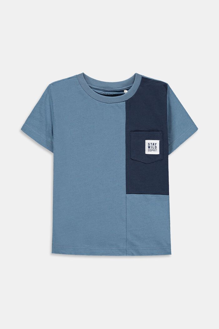 Con lino: camiseta con diseño de bloques de color, GREY BLUE, detail image number 0