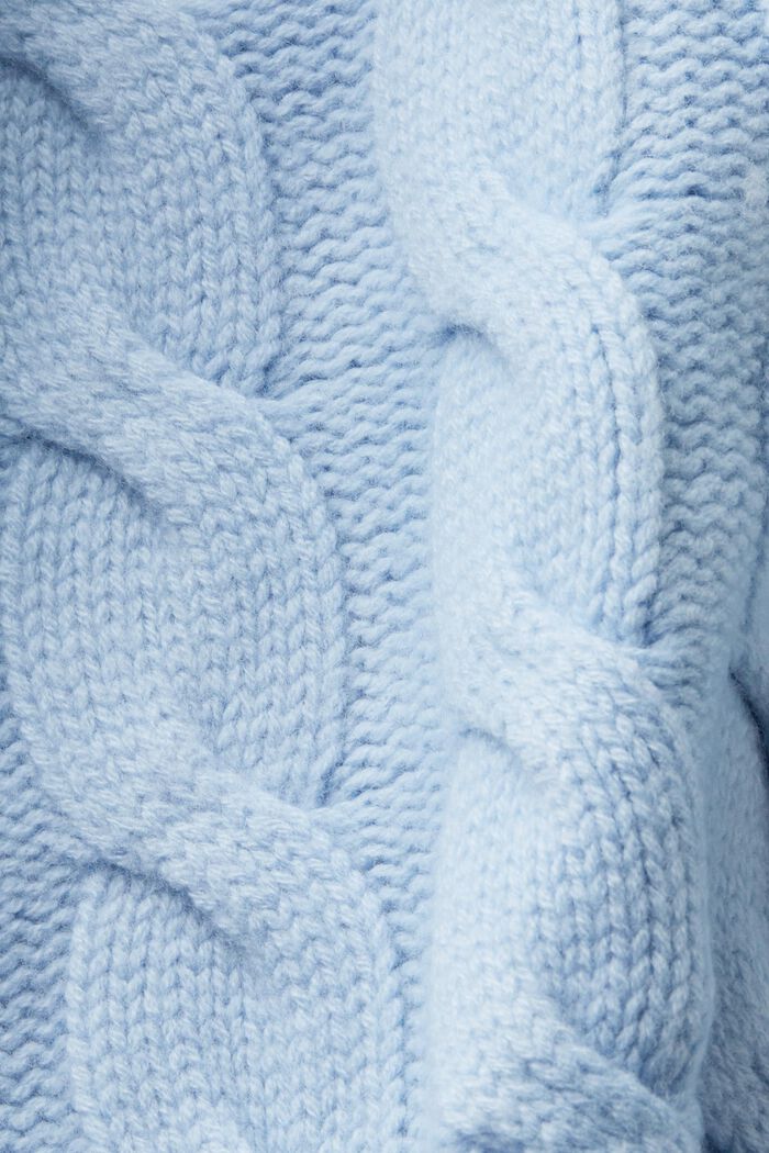 Jersey de punto trenzado de lana con cuello chal, LIGHT BLUE LAVENDER, detail image number 6