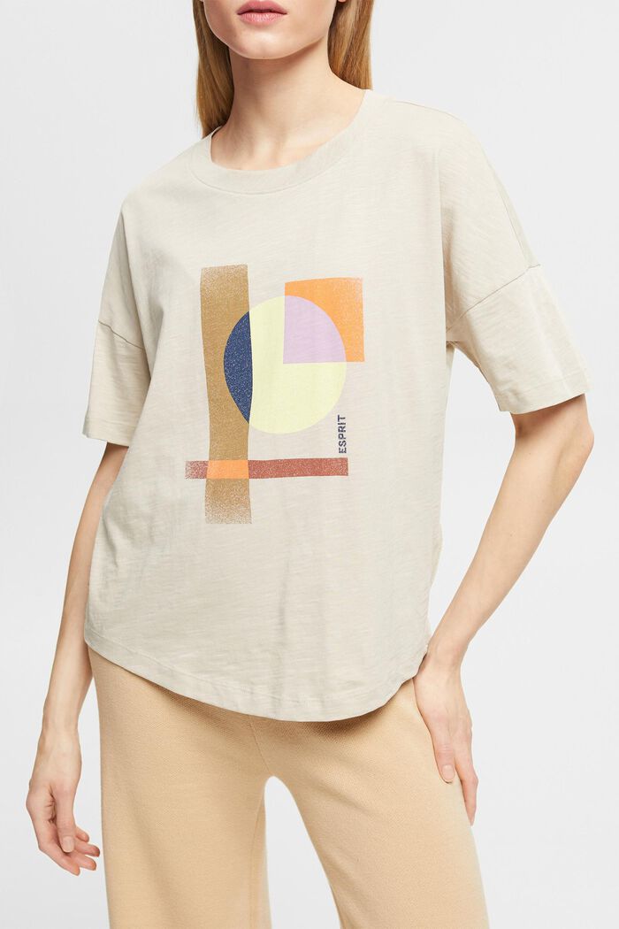 Camiseta de algodón con estampado geométrico, LIGHT TAUPE, detail image number 2