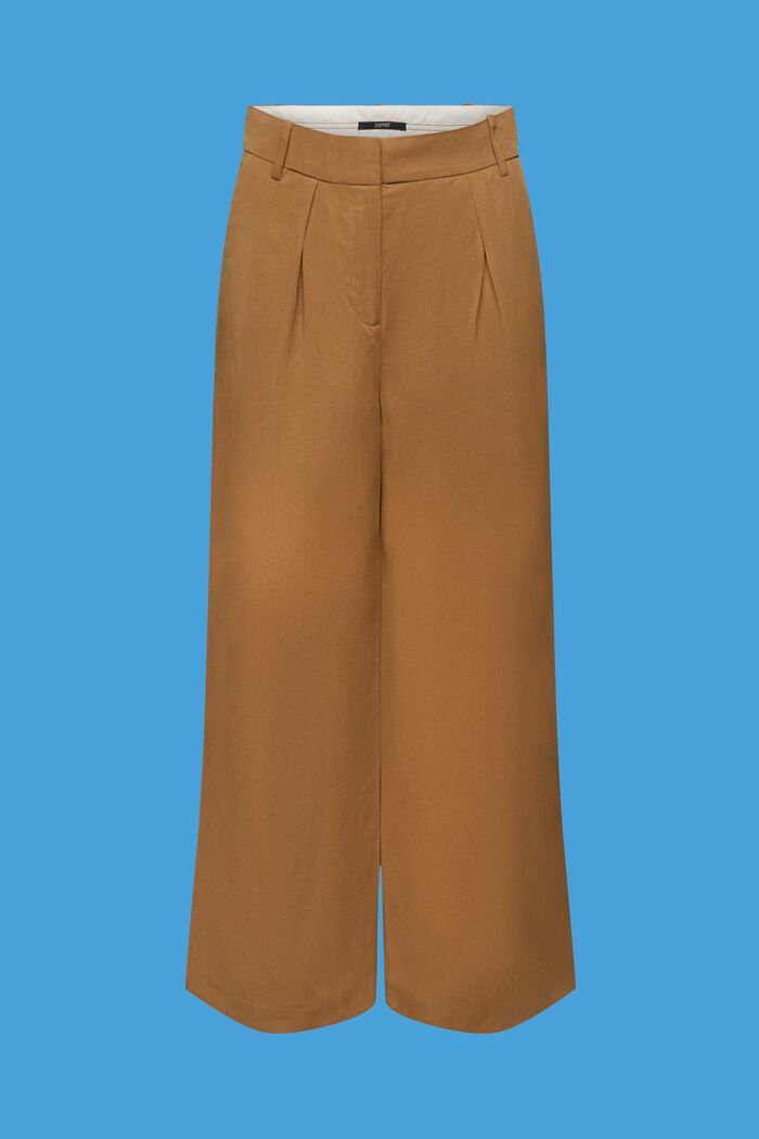 Pantalones con lino y diseño con tiro alto y perneras anchas de largo tobillero, PALE KHAKI, detail image number 5