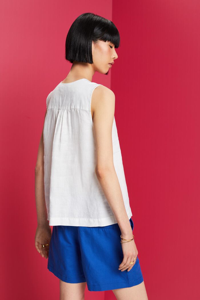 Blusa sin mangas de lino de corte babydoll, WHITE, detail image number 3
