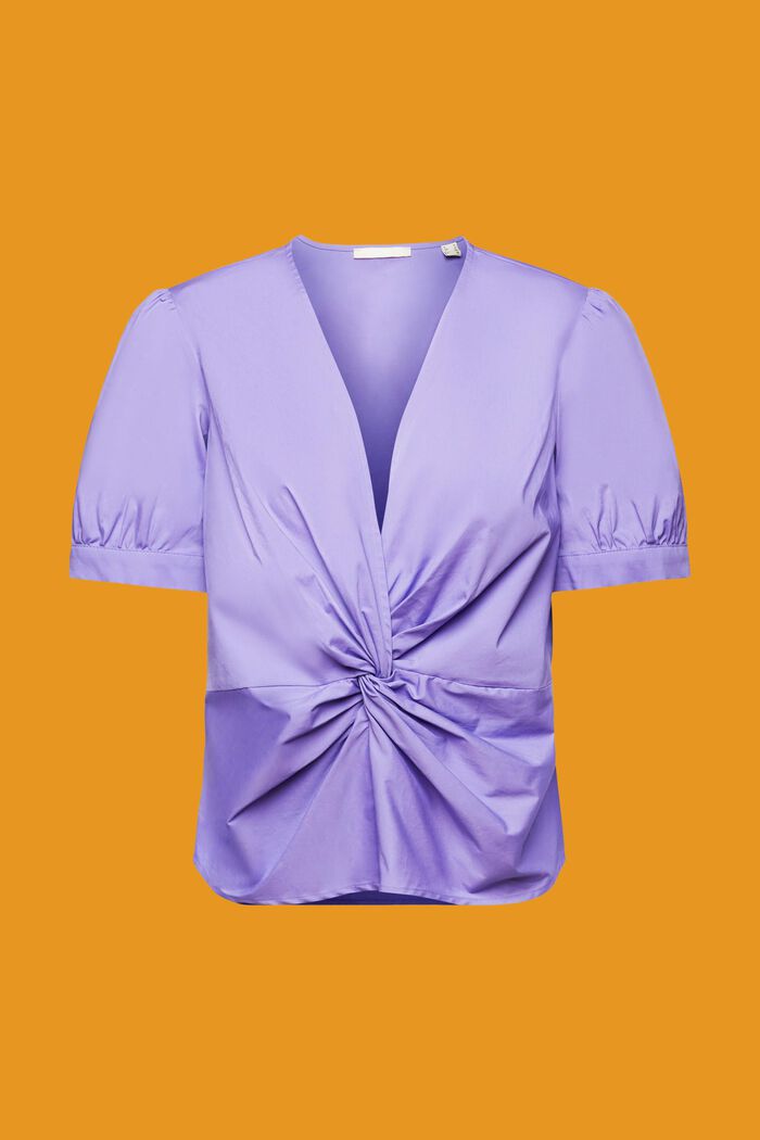 Blusa de algodón con cuello en pico y detalle fruncido, PURPLE, detail image number 5