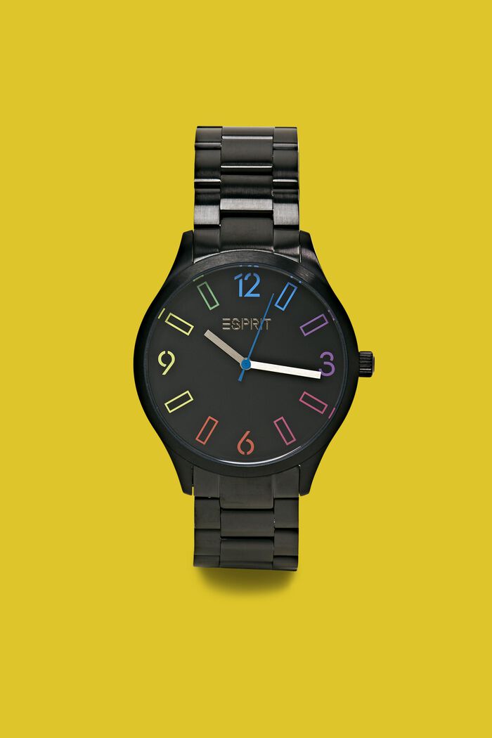 Reloj de acero inoxidable con números multicolor, BLACK, detail image number 0