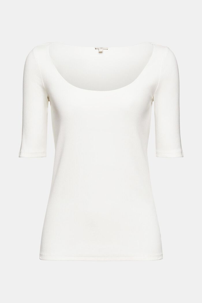Camiseta acanalada realizada en algodón ecológico, OFF WHITE, overview