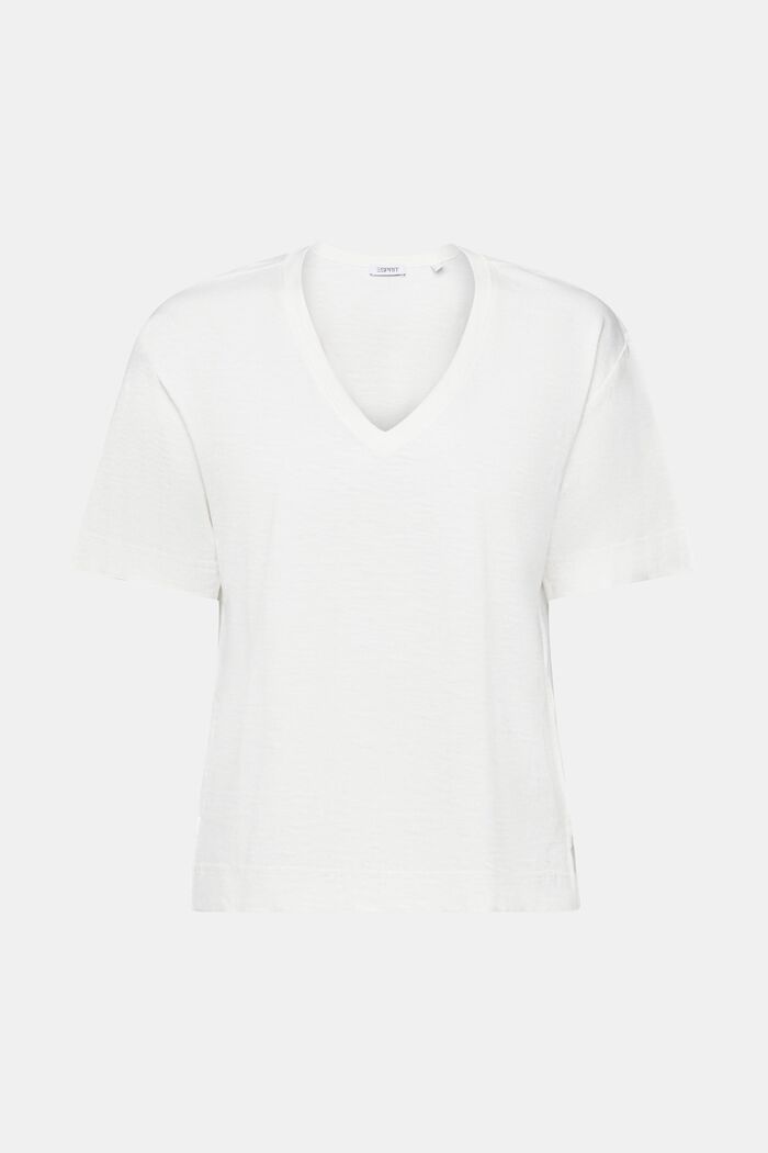 Camiseta flameada con cuello en pico, OFF WHITE, detail image number 5