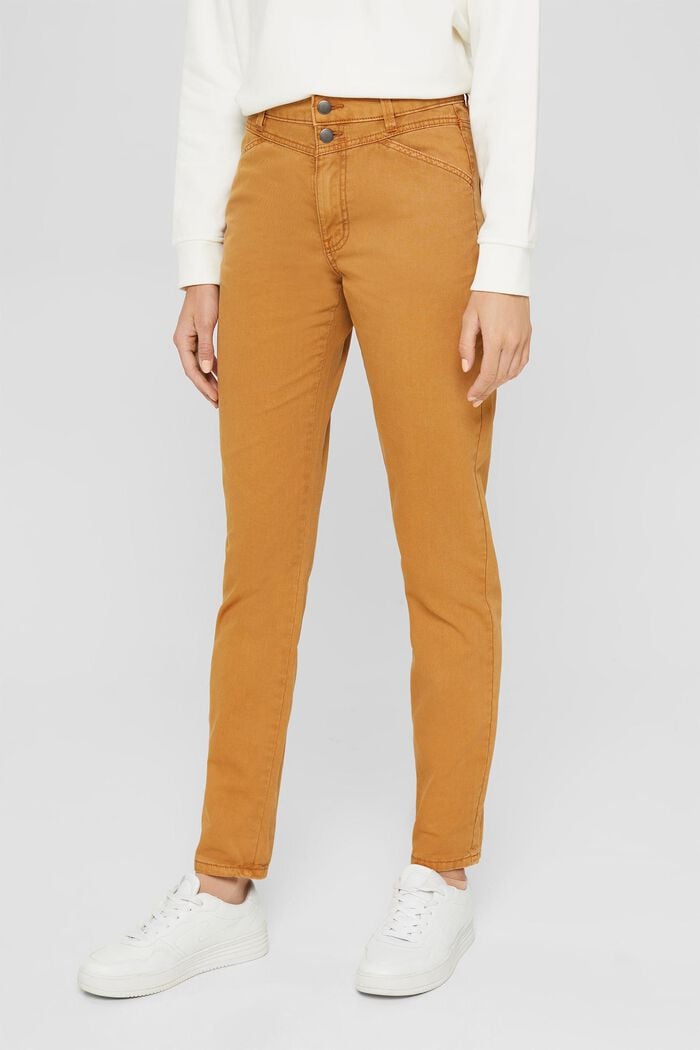Pantalón de cintura alta con botón doble, 100 % algodón ecológico, BARK, detail image number 0