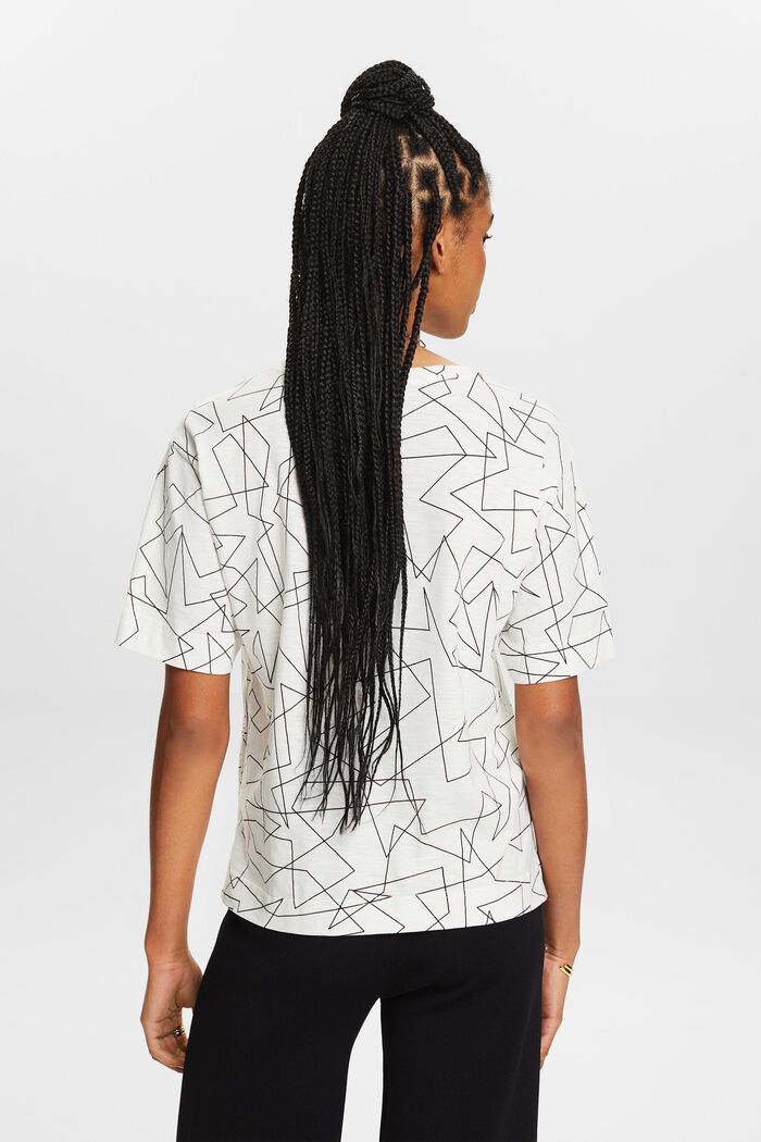 Camiseta de algodón estampada con cuello en pico, OFF WHITE, detail image number 2