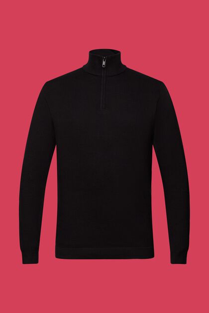 Jersey con cuello de cremallera en 100 % algodón Pima, BLACK, overview