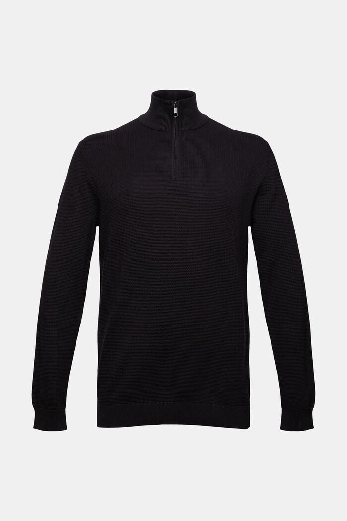 Jersey con cuello de cremallera en 100 % algodón Pima, BLACK, detail image number 0