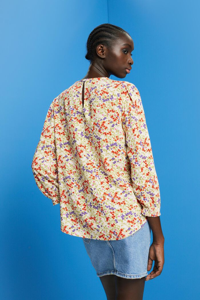 Blusa floral con mangas 3/4, OFF WHITE, detail image number 3