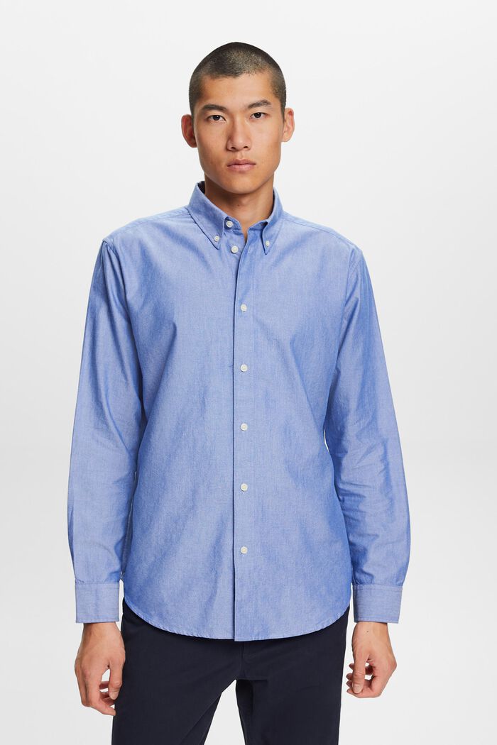 Camisa de cuello abotonado en popelina de algodón, BRIGHT BLUE, detail image number 0