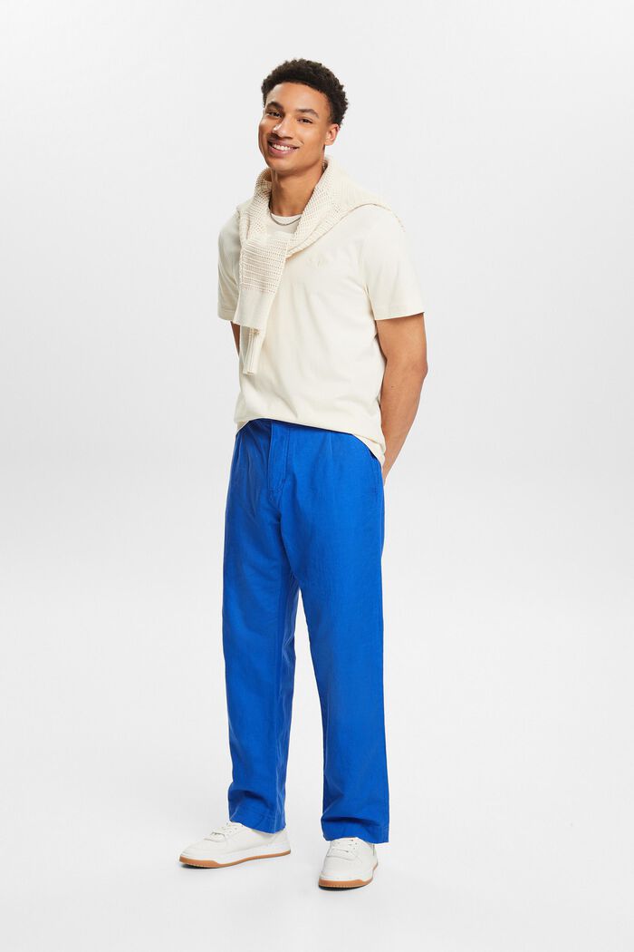 Pantalón Straight en lino y algodón, BRIGHT BLUE, detail image number 1