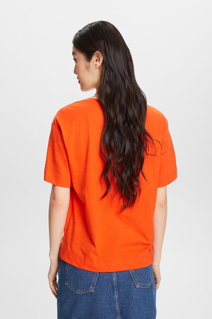 Camiseta flameada con cuello en pico, BRIGHT ORANGE, detail image number 2