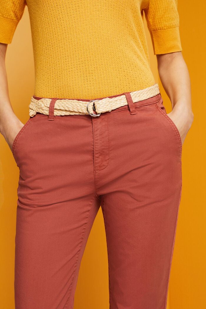 Pantalones chinos elásticos ligeros con cinturón, TERRACOTTA, detail image number 2