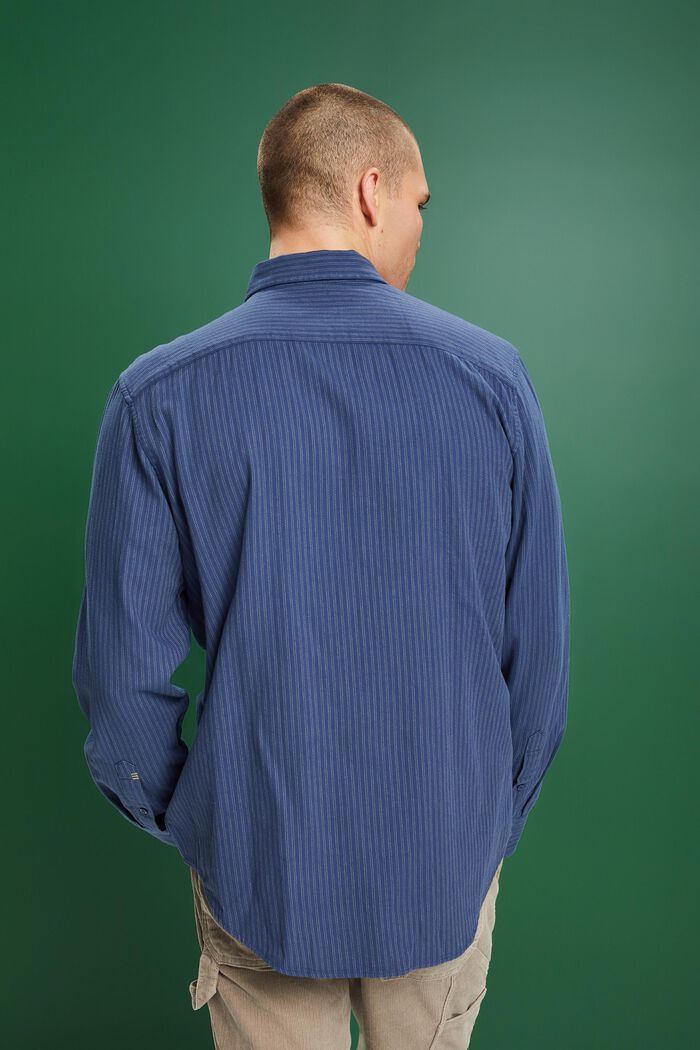 Camisa de franela de algodón con diseño de raya diplomática, GREY BLUE, detail image number 3