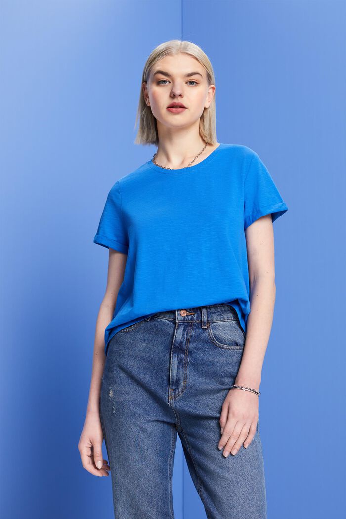 Camiseta básica con cuello redondo, 100 % algodón, BRIGHT BLUE, detail image number 0
