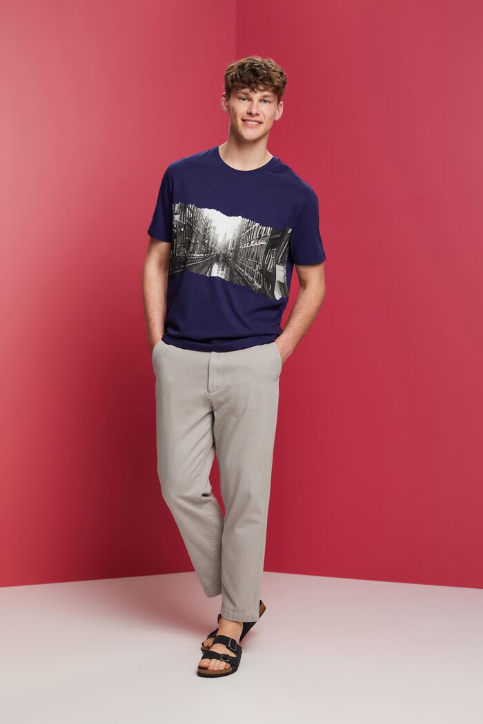 Camiseta de cuello redondo con estampado, 100% algodón, DARK BLUE, detail image number 4