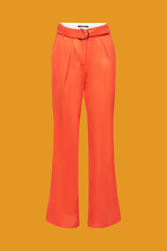 Pantalones anchos de talle alto en mezcla de lino con cinturón, ORANGE RED, detail image number 7