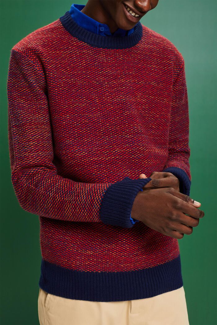 Jersey de lana con textura y cuello redondo, NAVY, detail image number 2