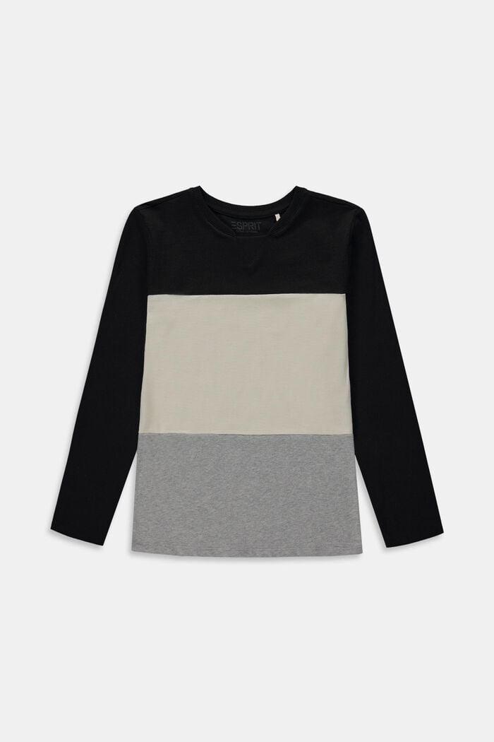 Camiseta de manga larga con bloques de color, 100% algodón, BLACK, detail image number 0