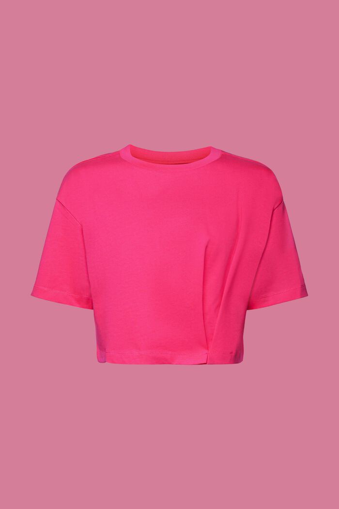 Camiseta de tejido jersey con cuello redondo y diseño corto, PINK FUCHSIA, detail image number 6