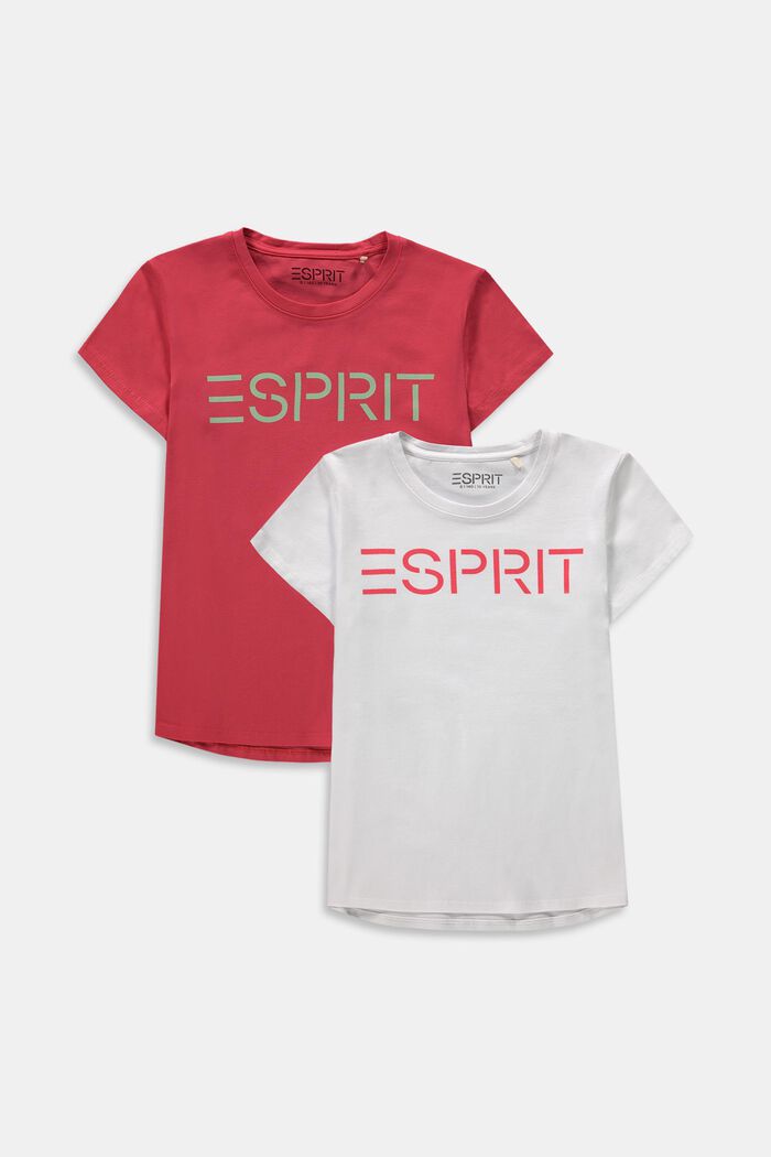 Pack de dos camisetas con logotipo estampado, ORANGE RED, overview