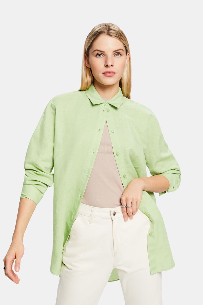Camisa de lino y algodón, LIGHT GREEN, detail image number 0
