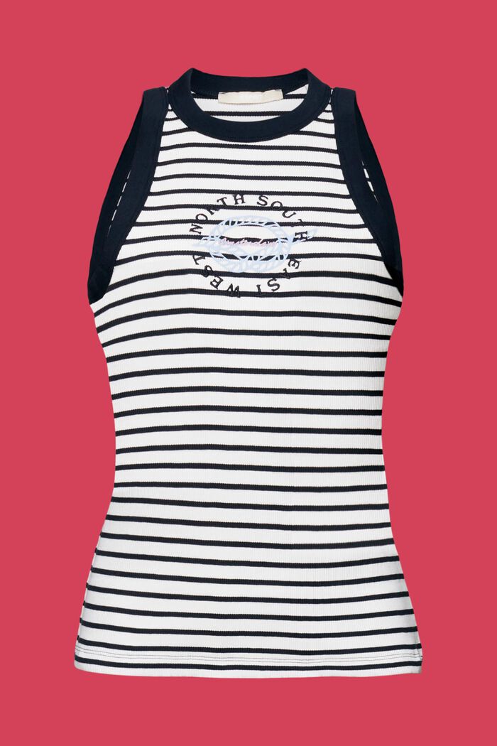 Camiseta de tirantes de canalé con bordado y estampado, NAVY, detail image number 5