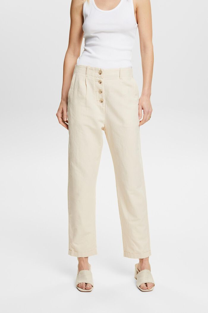 Pantalón con bragueta de botones lino de algodón, CREAM BEIGE, detail image number 0