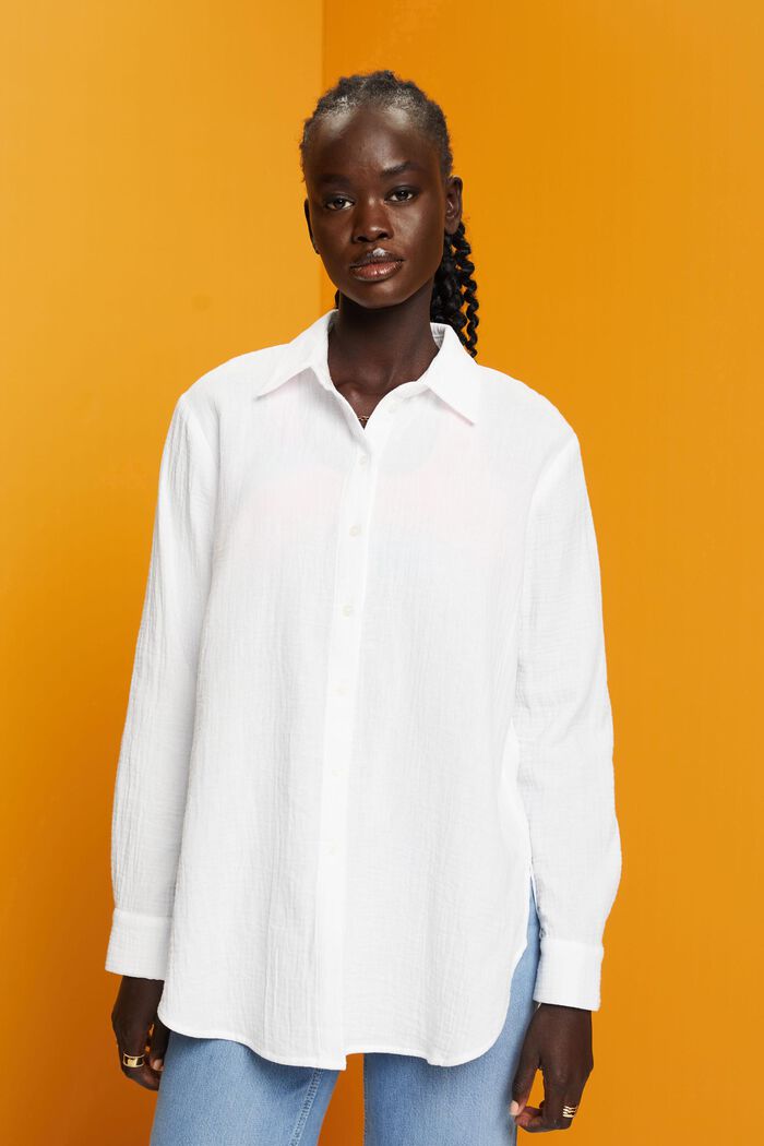 Camisa de sirsaca de algodón, WHITE, detail image number 0