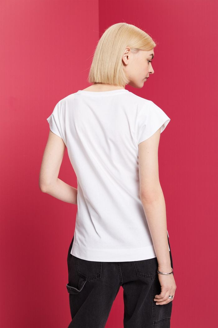Camiseta con estampado a tono, 100 % algodón, WHITE, detail image number 3